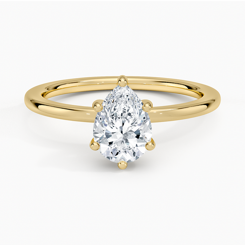 Sydney Perfect Fit Hidden Halo Six-Prong Diamond Ring Yellow Gold 18k Pear Engagement Ring