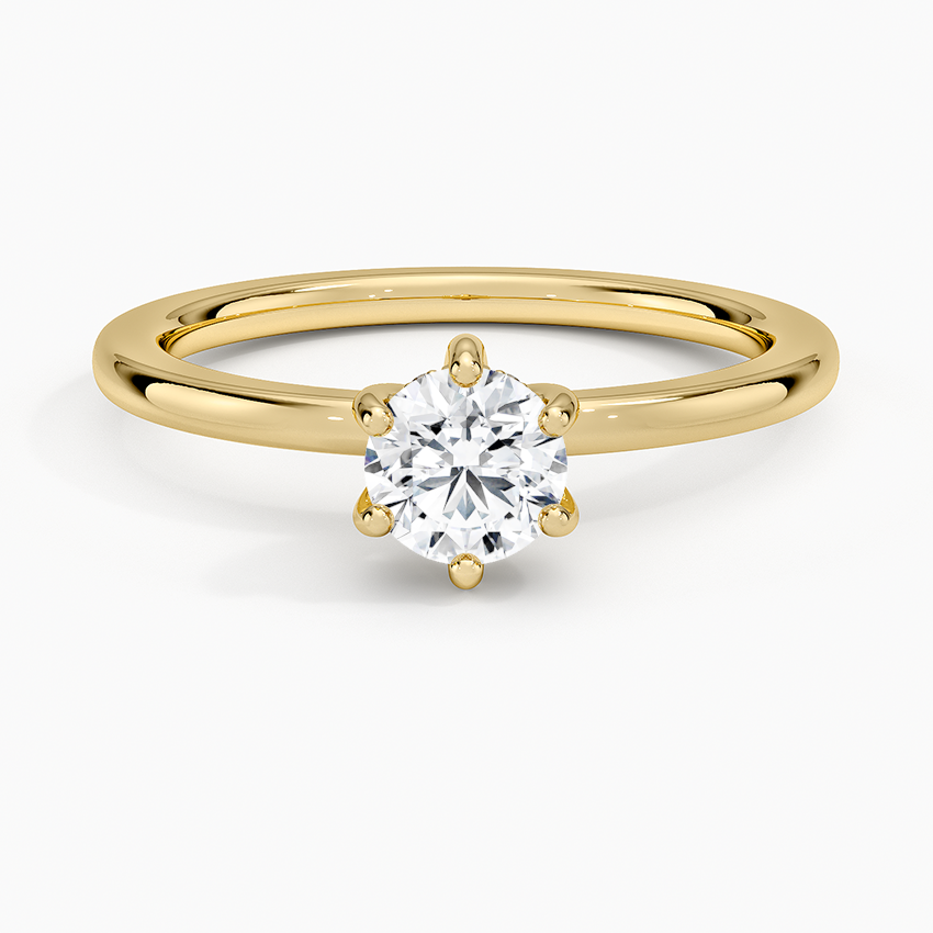 Sydney Perfect Fit Hidden Halo Six-Prong Diamond Ring Yellow Gold 18k Round Engagement Ring