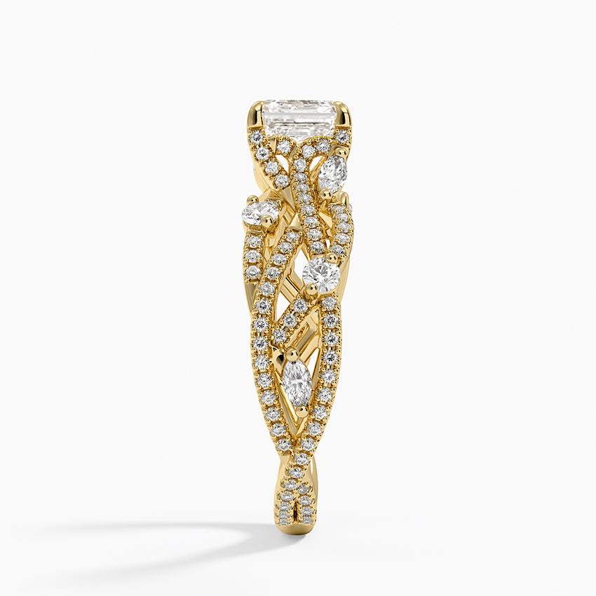 Grand Secret Garden Diamond Ring Yellow Gold 18k Asscher Engagement Ring