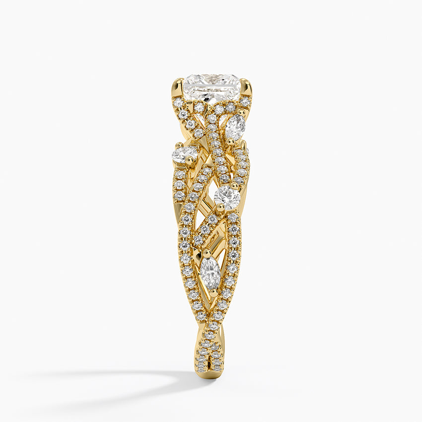 Grand Secret Garden Diamond Ring Yellow Gold 18k Princess Engagement Ring