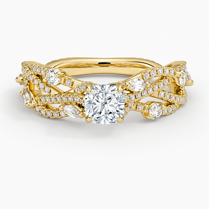 Grand Secret Garden Diamond Ring Yellow Gold 18k Cushion Engagement Ring