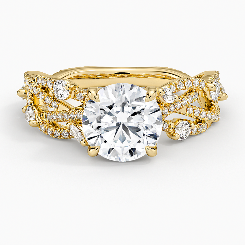 Grand Secret Garden Diamond Ring Yellow Gold 18k Round Engagement Ring