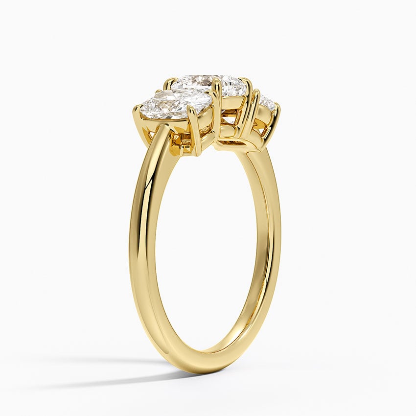 Luxe Faye Elongated Cushion Three Stone Diamond Ring (1 ct. tw.) Yellow Gold 18k Cushion Engagement Ring