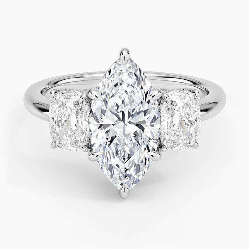 Luxe Faye Elongated Cushion Three Stone Diamond Ring (1 ct. tw.) Platinum Marquise Engagement Ring