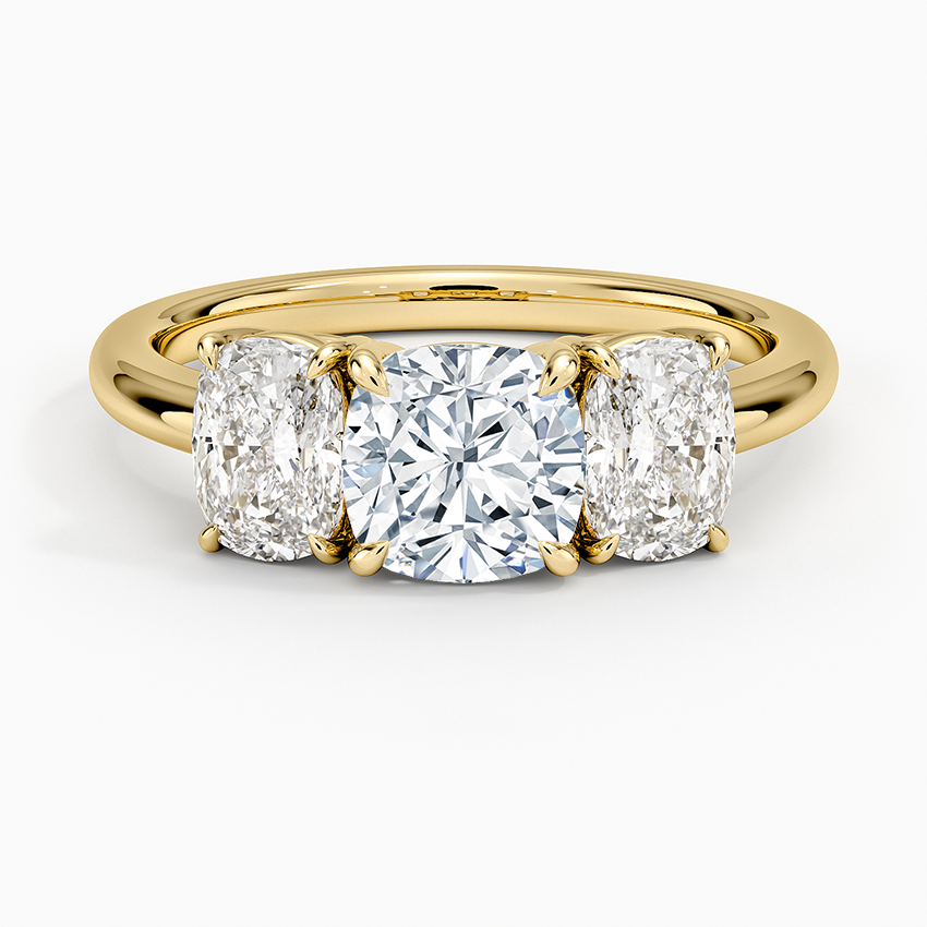 Luxe Faye Elongated Cushion Three Stone Diamond Ring (1 ct. tw.) Yellow Gold 18k Cushion Engagement Ring