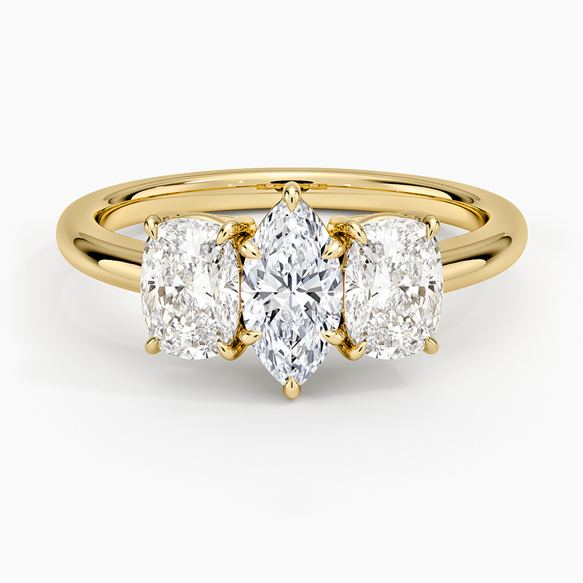 Luxe Faye Elongated Cushion Three Stone Diamond Ring (1 ct. tw.) Yellow Gold 18k Marquise Engagement Ring