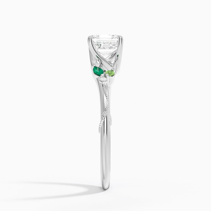Camellia Milgrain Green Gemstone and Diamond Ring Platinum Asscher Engagement Ring