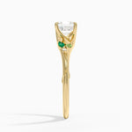 Camellia Milgrain Green Gemstone and Diamond Ring Yellow Gold 18k Asscher Engagement Ring