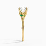 Camellia Milgrain Green Gemstone and Diamond Ring Yellow Gold 18k Oval Engagement Ring