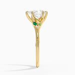 Camellia Milgrain Green Gemstone and Diamond Ring Yellow Gold 18k Pear Engagement Ring