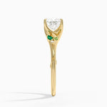 Camellia Milgrain Green Gemstone and Diamond Ring Yellow Gold 18k Princess Engagement Ring