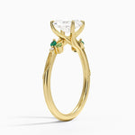Camellia Milgrain Green Gemstone and Diamond Ring Yellow Gold 18k Radiant Engagement Ring