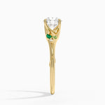 Camellia Milgrain Green Gemstone and Diamond Ring Yellow Gold 18k Round Engagement Ring