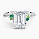 Camellia Milgrain Green Gemstone and Diamond Ring Platinum Emerald Engagement Ring