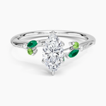 Camellia Milgrain Green Gemstone and Diamond Ring Platinum Marquise Engagement Ring