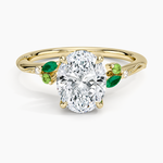 Camellia Milgrain Green Gemstone and Diamond Ring Platinum Oval Engagement Ring