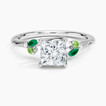 Camellia Milgrain Green Gemstone and Diamond Ring Platinum Princess Engagement Ring