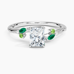 Camellia Milgrain Green Gemstone and Diamond Ring Platinum Radiant Engagement Ring