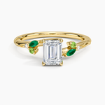 Camellia Milgrain Green Gemstone and Diamond Ring Yellow Gold 18k Emerald Engagement Ring