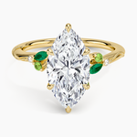 Camellia Milgrain Green Gemstone and Diamond Ring Yellow Gold 18k Marquise Engagement Ring