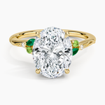 Camellia Milgrain Green Gemstone and Diamond Ring Yellow Gold 18k Oval Engagement Ring
