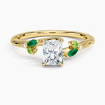 Camellia Milgrain Green Gemstone and Diamond Ring Yellow Gold 18k Radiant Engagement Ring