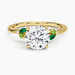 Camellia Milgrain Green Gemstone and Diamond Ring Yellow Gold 18k Round Engagement Ring