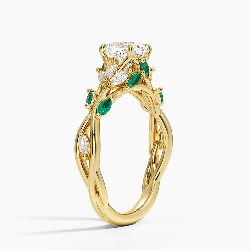 Secret Garden Lab Emerald and Diamond Ring (1/4 ct. tw.) Yellow Gold 18k Cushion Engagement Ring