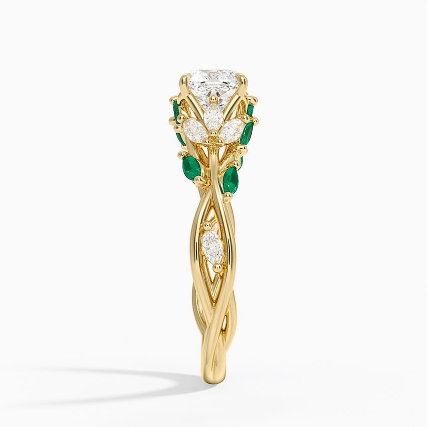 Secret Garden Lab Emerald and Diamond Ring (1/4 ct. tw.) Yellow Gold 18k Cushion Engagement Ring