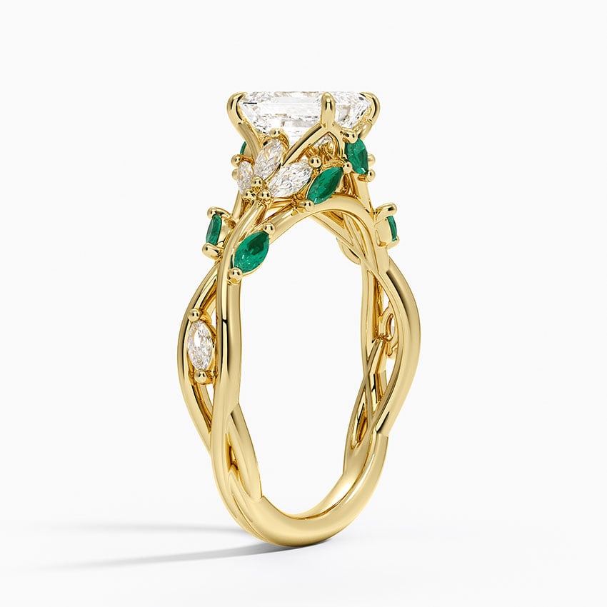 Secret Garden Lab Emerald and Diamond Ring (1/4 ct. tw.) Yellow Gold 18k Emerald Engagement Ring