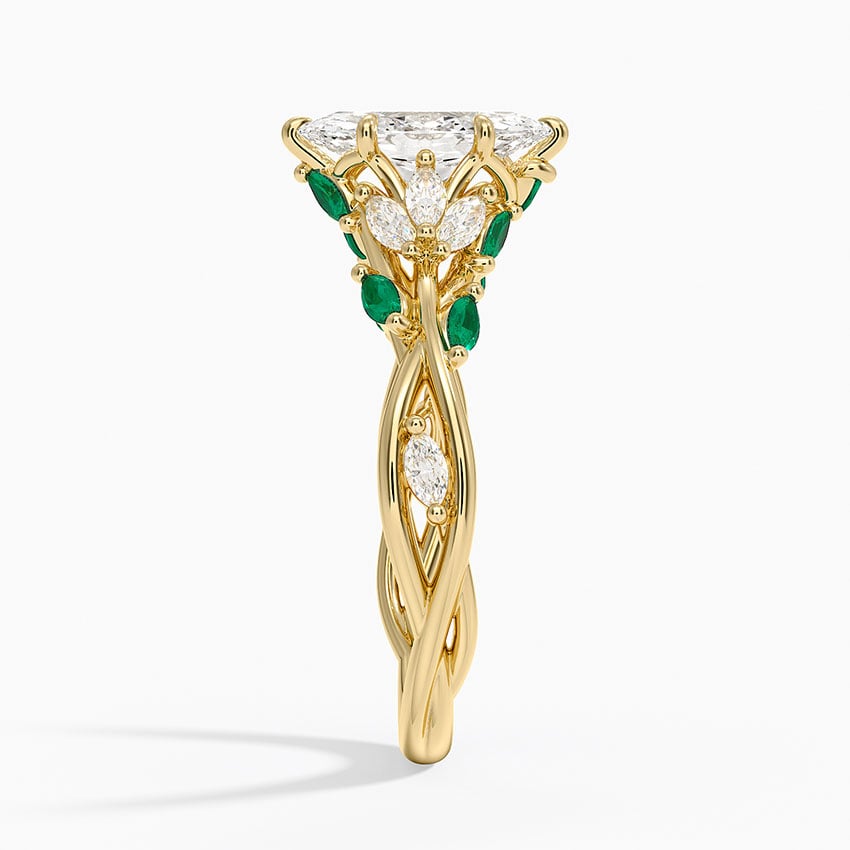 Secret Garden Lab Emerald and Diamond Ring (1/4 ct. tw.) Yellow Gold 18k Marquise Engagement Ring