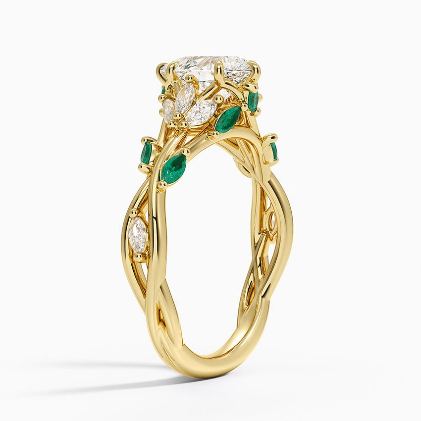 Secret Garden Lab Emerald and Diamond Ring (1/4 ct. tw.) Yellow Gold 18k Pear Engagement Ring