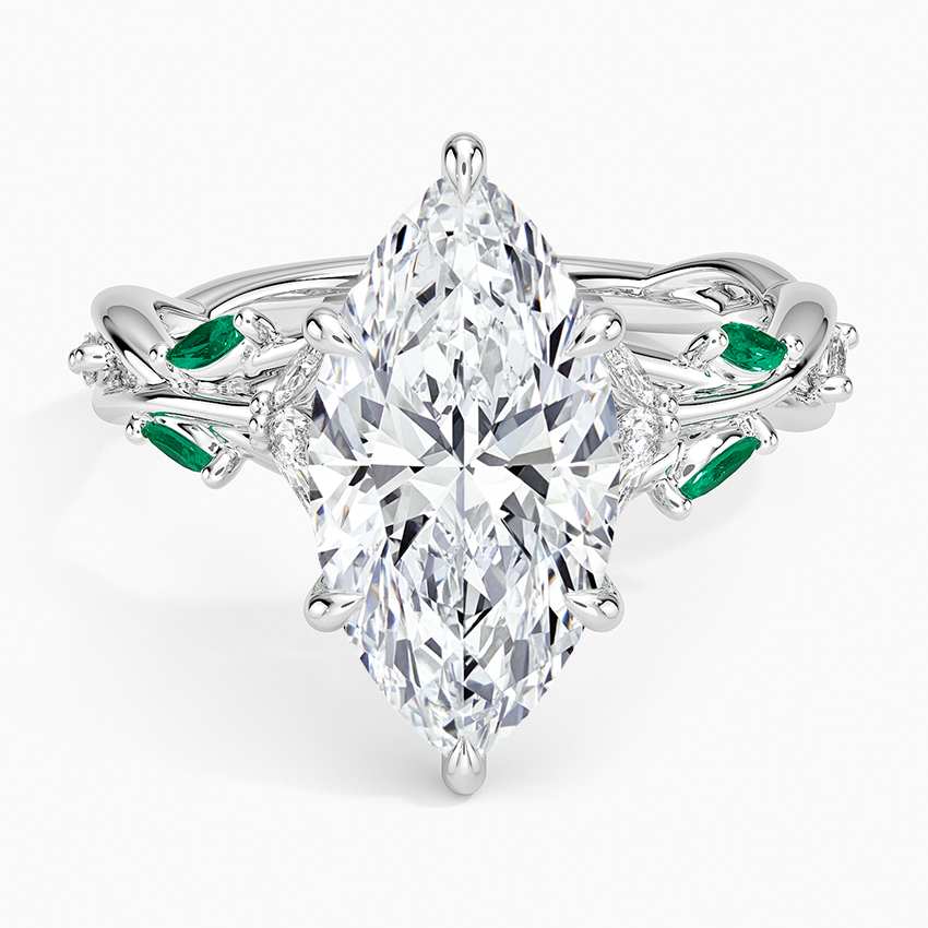 Secret Garden Lab Emerald and Diamond Ring (1/4 ct. tw.) Platinum Marquise Engagement Ring