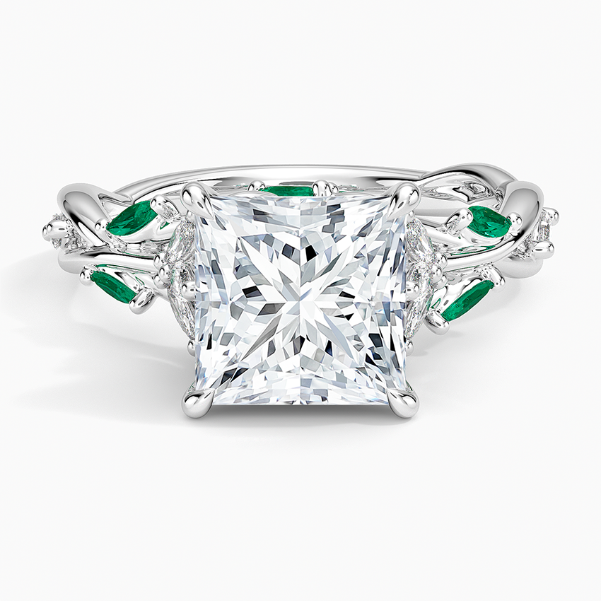 Secret Garden Lab Emerald and Diamond Ring (1/4 ct. tw.) Platinum Princess Engagement Ring