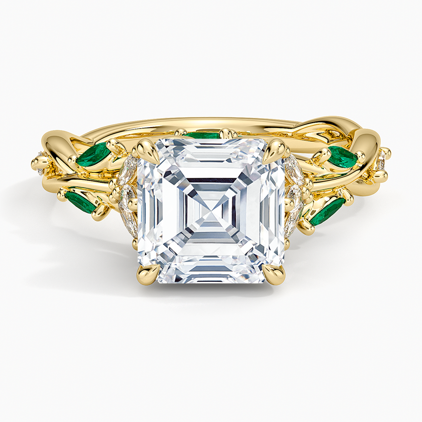 Secret Garden Lab Emerald and Diamond Ring (1/4 ct. tw.) Yellow Gold 18k Asscher Engagement Ring