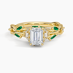 Secret Garden Lab Emerald and Diamond Ring (1/4 ct. tw.) Yellow Gold 18k Emerald Engagement Ring