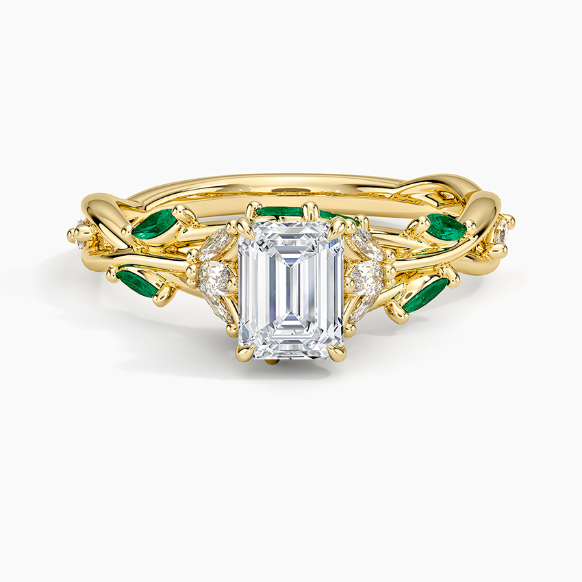Secret Garden Lab Emerald and Diamond Ring (1/4 ct. tw.) Yellow Gold 18k Emerald Engagement Ring