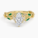 Secret Garden Lab Emerald and Diamond Ring (1/4 ct. tw.) Yellow Gold 18k Marquise Engagement Ring