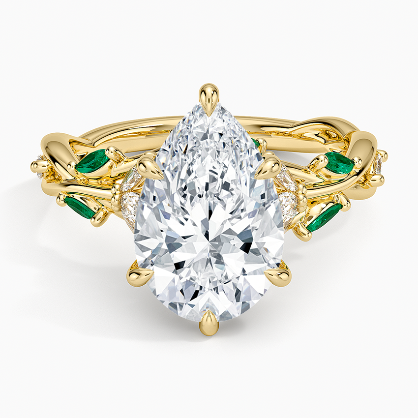 Secret Garden Lab Emerald and Diamond Ring (1/4 ct. tw.) Yellow Gold 18k Pear Engagement Ring