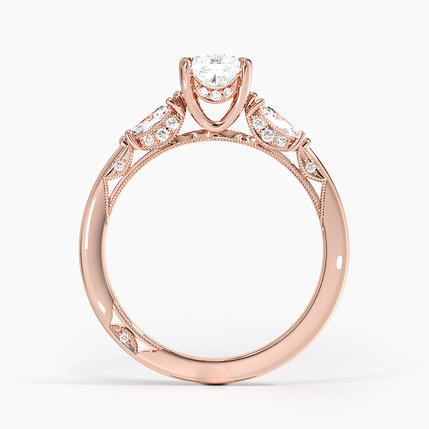 Simply Tacori Three Stone Marquise Diamond Ring Rose Gold 18k Cushion Engagement Ring