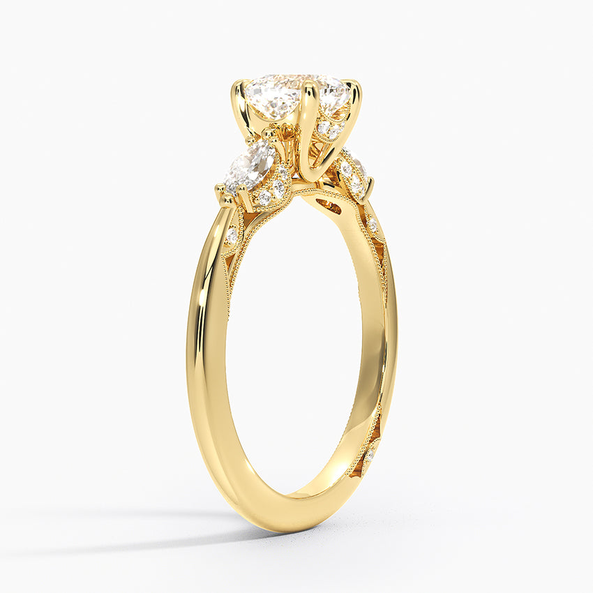 Simply Tacori Three Stone Marquise Diamond Ring Yellow Gold 18k Cushion Engagement Ring
