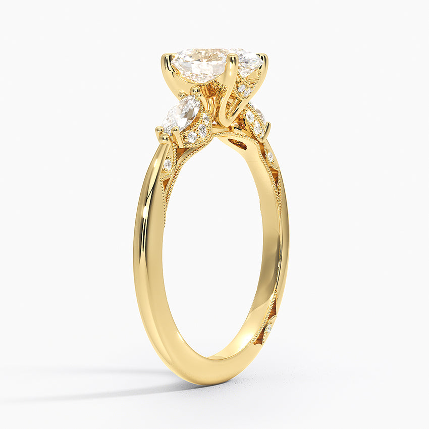 Simply Tacori Three Stone Marquise Diamond Ring Yellow Gold 18k Oval Engagement Ring