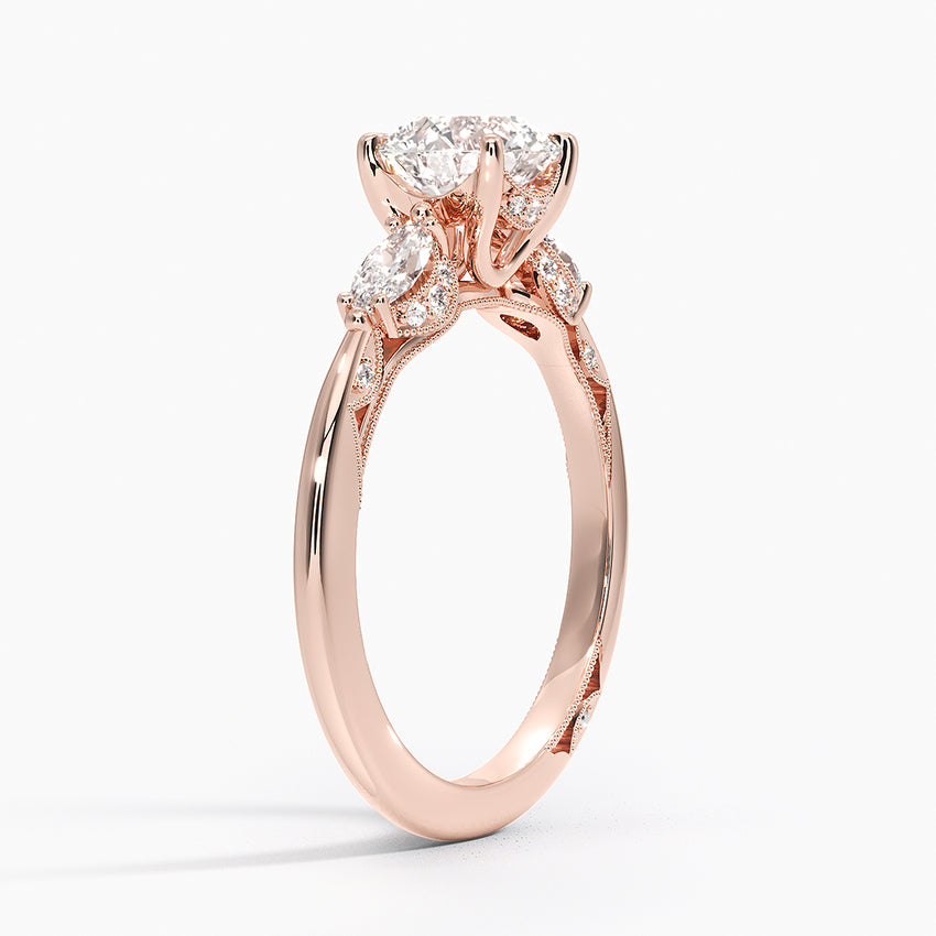 Simply Tacori Three Stone Marquise Diamond Ring Rose Gold 18k Round Engagement Ring