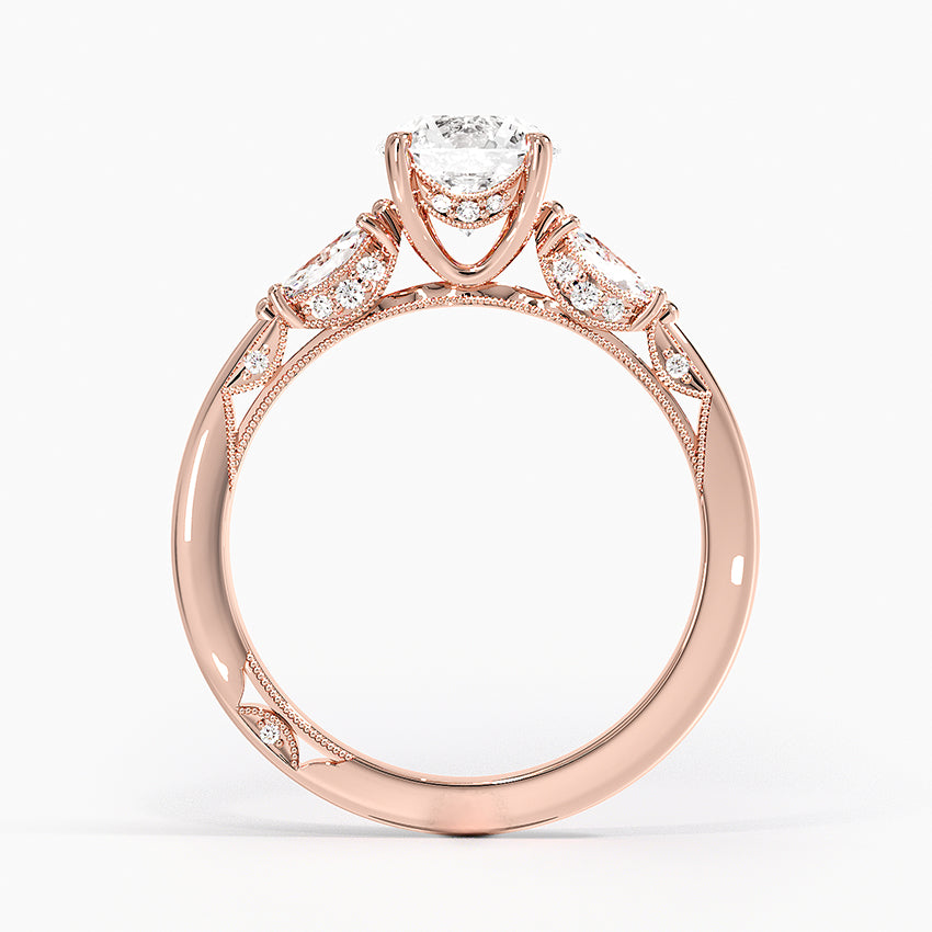 Simply Tacori Three Stone Marquise Diamond Ring Rose Gold 18k Round Engagement Ring