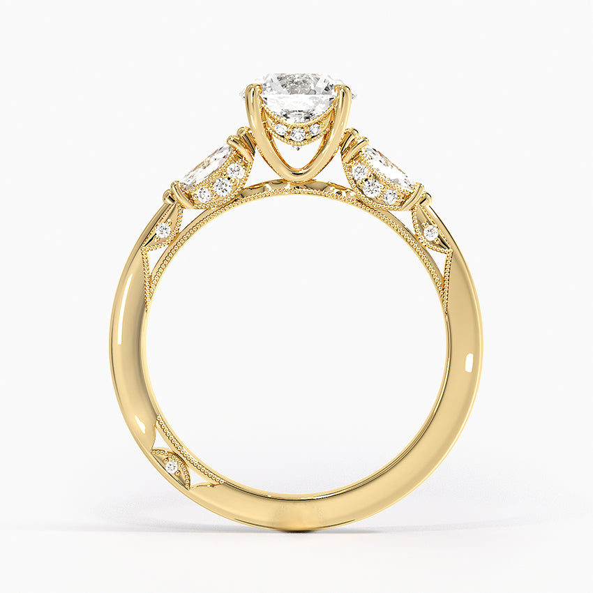 Simply Tacori Three Stone Marquise Diamond Ring Yellow Gold 18k Round Engagement Ring