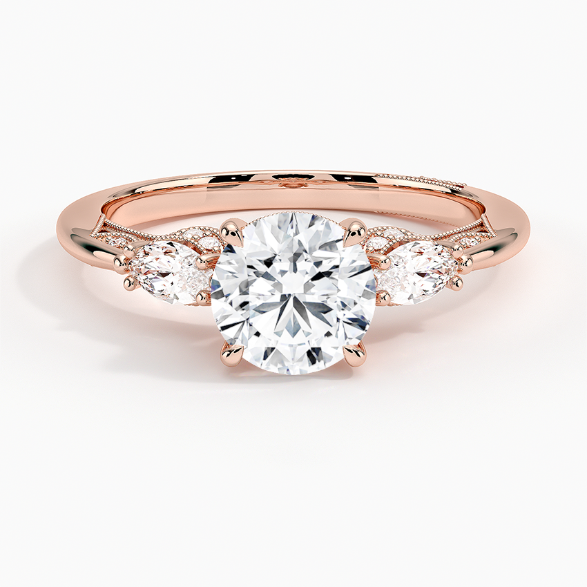 Simply Tacori Three Stone Marquise Diamond Ring Rose Gold 18k Round Engagement Ring