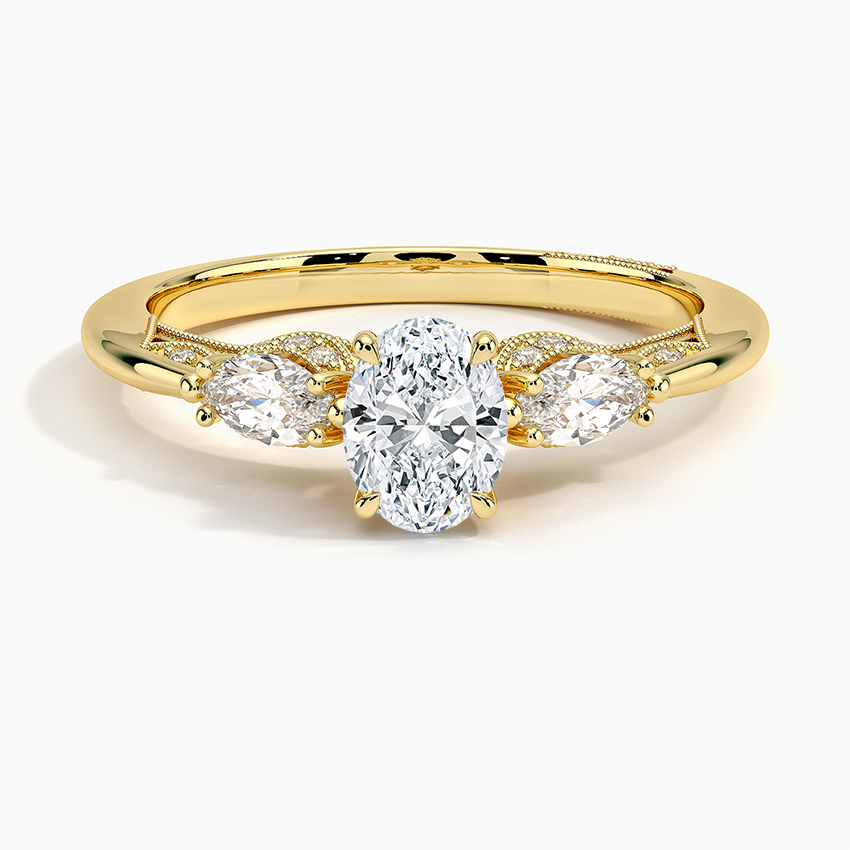 Simply Tacori Three Stone Marquise Diamond Ring Yellow Gold 18k Oval Engagement Ring