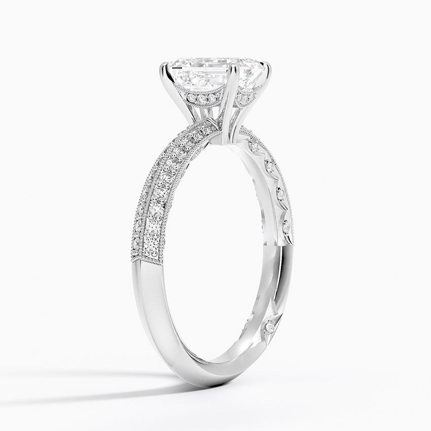 Tacori Sculpted Crescent Knife Edge Diamond Ring Platinum Emerald Engagement Ring