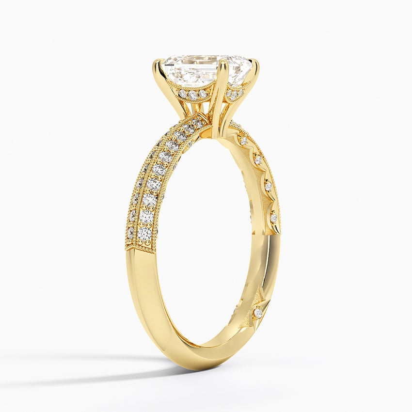 Tacori Sculpted Crescent Knife Edge Diamond Ring Yellow Gold 18k Emerald Engagement Ring