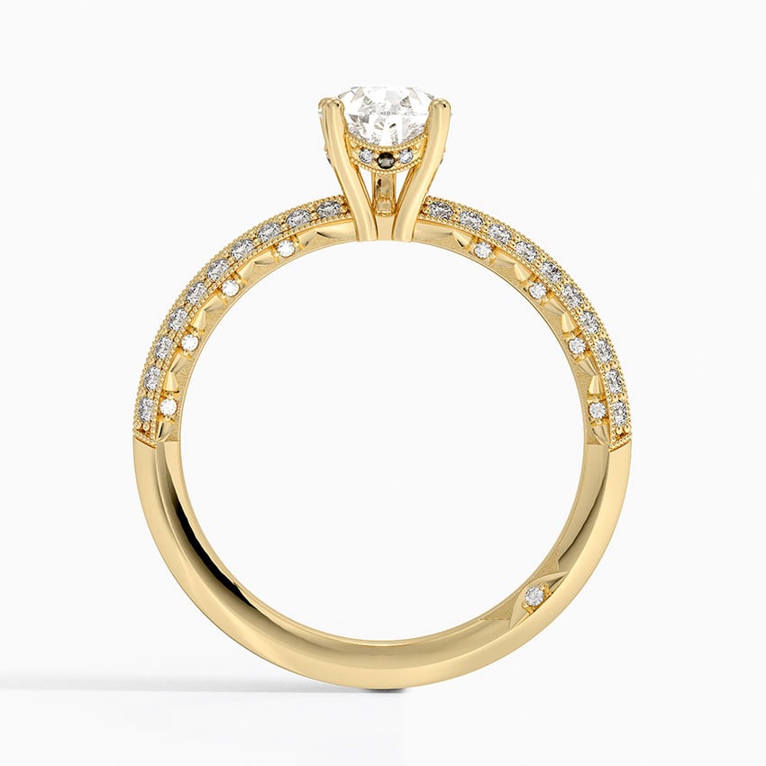 Tacori Sculpted Crescent Knife Edge Diamond Ring Yellow Gold 18k Pear Engagement Ring